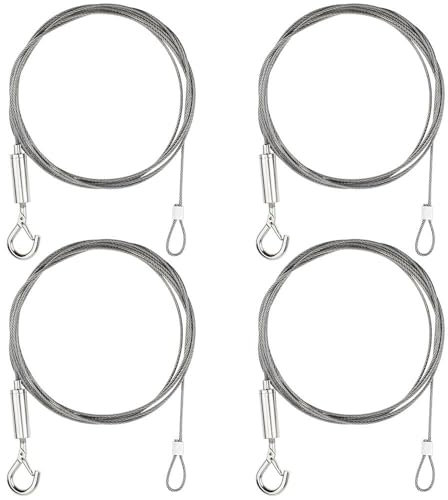 4 PCS Picture Hanging Wire 2 m x1.5 mm with Loop and Hook Heavy Duty Picture Hanging Wire Stainless Steel Wire Rope with Plastic Coating for Art Hangers Light Lamp Photo Mirror - Hold Up 30 KG
