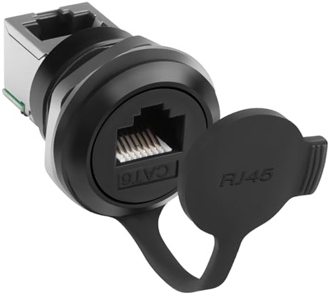 QIANRENON CAT6 RJ45 gänga fast montering nätverk anslutning 90° vinkel RJ45 8P8C uttag till uttag bulkhuvud montering ethernet-adapter RJ45 installation uttag, dammskydd, för utomhus WAN LAN