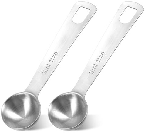 2 cucchiai dosatori, mini misurini da 5 ml, in acciaio inox, cucchiaino da caffè, cucchiaino da caffè, misurino singolo, cucchiaio dosatore per spezie, misurino in metallo, cucchiaio liquido secco,