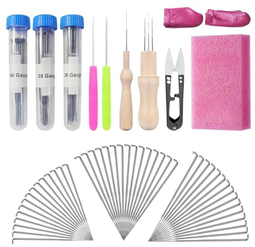 Redamancy 51PCS Kit D'outils De Feutrage, 3 Tailles Laine Feutrage Outil, Aiguille à Feutrer, Tampon en Feutre, Manche Bois Outils Feutre, pour Artisanat Accessoires à Tricoter