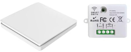 Funkschalter Set - Funk-Wandschalter Lichtschalter mit Empfänger - 30M Reichweite Drahtlos Kinetischer Batterieloser 230V 10A | 1-Kanal/1-Schalter