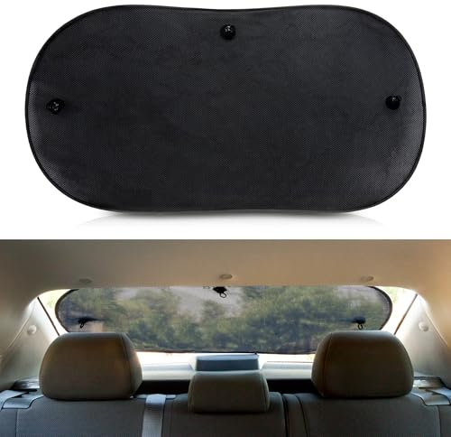 +PWR Car Parts Parasol Trasero Triple Capa Negro Microperforado Plegable 100 x 50 cm. Protege el Interior del Coche de los Rayos del Sol. Instalación Fácil y Rápida. 100% Poliéster.