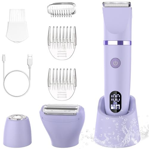 3-in-1 Electric Razor IPX7 Waterproof Bikini Trimmer Wet & Dry Use Painless Personal Trimmer Groomer for Ladies Face Body Legs Bikini Public Hairs Electric Lady Shaver with Replaceable Heads