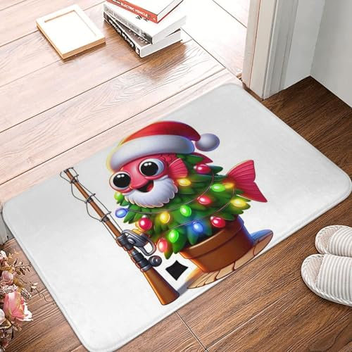 OOAHJEID Zerbino Luci dell'albero di Natale Pesce Canna da pesca Tappetino antiscivolo Tappeto