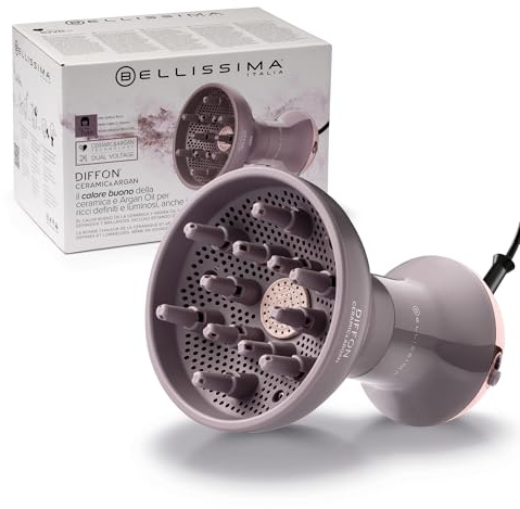 Bellissima Imetec Diffon Ceramic & Argan: Difusor para Cabello Rizado con Aceite de Argán para Rizos Definidos, Brillantes e Hidratados – Acción Anti-Frizz, Secado Suave, Doble Voltaje