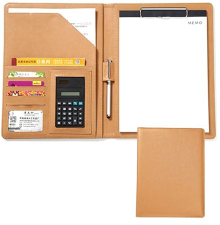 Skrivmapp A4 Padfolio PU Konstläder Konferensmapp Portfölj Organisatör Verkställande Dokumenthållare Fodral Affärsmapp För Män Och Kvinnor(Gold)