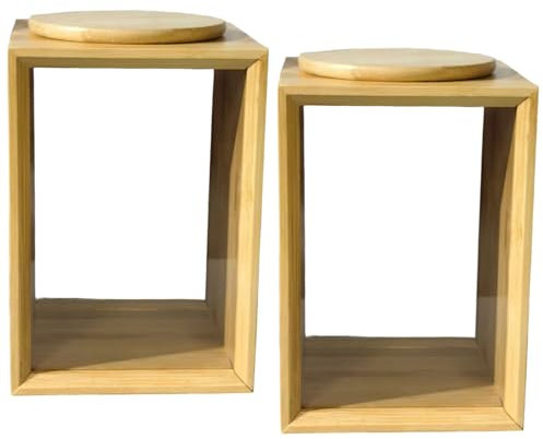 Almacenamiento de contenedores de cereales de 2 piezas, dispensador de arroz de madera de bambú con tapas extraíbles, ventana transparente de almacenamiento de kicthen para bocadillos, arroz, ha