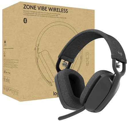 Logitech Zone Vibe Wireless Bluetooth headphones with noise-cancelling mic, undergoing certification for Microsoft Teams over native Bluetooth, Mac/PC - Graphite