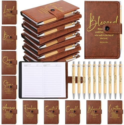 Spakon 20 Pcs Mother's Day Christian Gifts Bulk Leather Prayer Journal Religious Scripture Notebook with Bible Verse Pens for Coworker Women Men Church Members Graduation (English Bible Words)