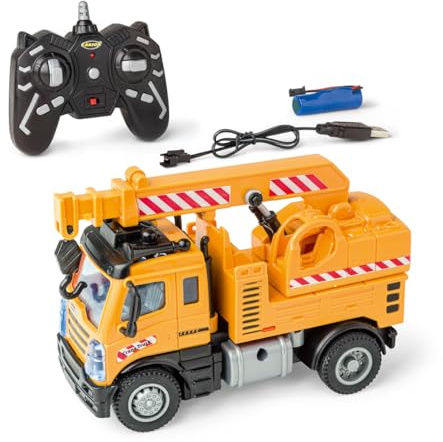 Carson 1:50 Nano City Camion-Grue 2,4 GHz - Voiture télécommandée, véhicule RC, autonomie 40 Min, Jouet pour Enfants, véhicule de Chantier, Voiture télécommandée, Jaune