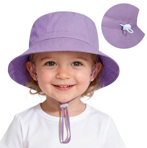 American Trends Baby Girl Sun Hats UPF 50+ for Kids Ages 2-7 Summer Swim Beach Hats Wide Brim Purple Bucket Hat