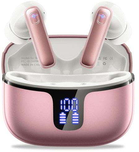 Ecouteurs Bluetooth sans Fil,Écouteurs sans Fil Intra-Auriculaires HiFi Stéréo avec Réduction de Bruit ENC,40H d'Autonomie,IP7 Étanche,Écran LED,Appairage en un Pas, Pour Sport/Téléphone/Travail