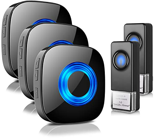 Wireless Doorbell, PHYSEN Classroom Door bell Chimes with Mute Mode - 58 Ringtones&5 Volume Levels Operating at 1300-ft Range LED Strobe, 2 Transmitters+3 Receivers Waterproof Doorbell Kit for Home