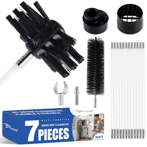 Bluesea 30FT Dryer Vent Cleaner Kit 7Pcs - Lint Remover Brush & Adapters