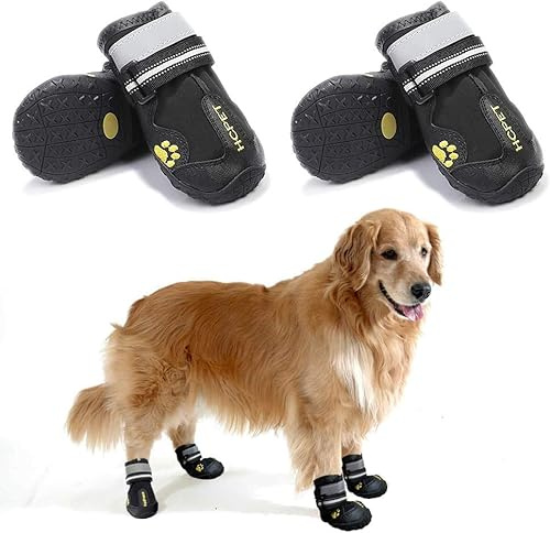 Teamoo Dog Snow Boots for Winter: Durable Waterproof Anti-Slip Dog Booties for Medium Large Size Dogs with Adjustable Reflective Straps - Black Size 5