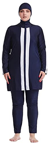 Wowdecor Muslim Swimsuits for Women Plus Size 2 piece Fully Covered Swimsuits Burkini (Navy Blue, XL)