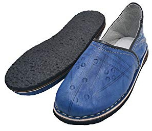 Marockanska babes eller sneakers Unisex äkta läder och gummisula - Bekväm och robust att bära inomhus eller utanför hemmet, Blå, 43 EU