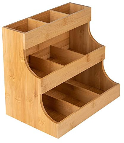 Vertikaler Teebeutelorganizer Bambus Teebeutelhalter Teebox aus Holz für Teeaufbewahrung für Zuhause, Büro oder Café Kann auch Zuckerpakete Kaffeebeutel, Teebeutel Lund andere Kleinigkeiten