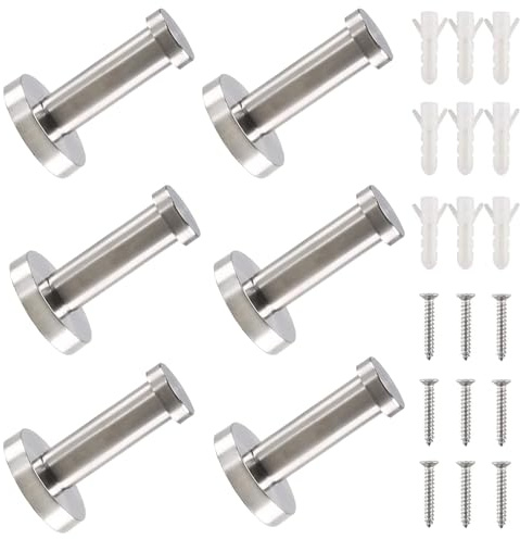 FINDIR 6 pcs Patere Murale Crochets à Serviette Patere Salle de Bain Patère Murale Crochet Mural a Visser Porte Manteau Salle de Bain pour murs, vestiaires, salles de bains, cuisines, portes 75mm