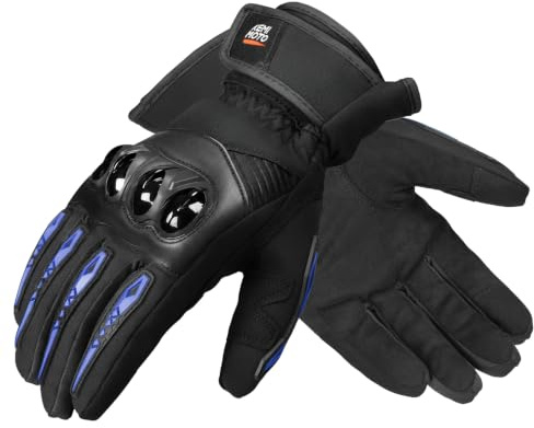 KEMIMOTO Winter Motorcycle Gloves, Waterproof Thermal Touchscreen Men Women | Velvet lining, elastic wrist strap, backhand armour, touchscreen thumb and forefinger for convenient winter riding
