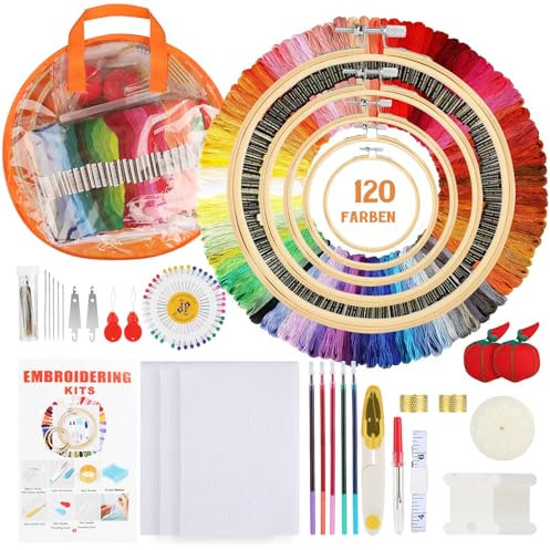 YINVA Sticken Set, Stickset für Anfänger 120 Farbfäden, 232 PCS Sticken Erwachsene, Leicht zu Lagern Kreuzstich Set für Erwachsene