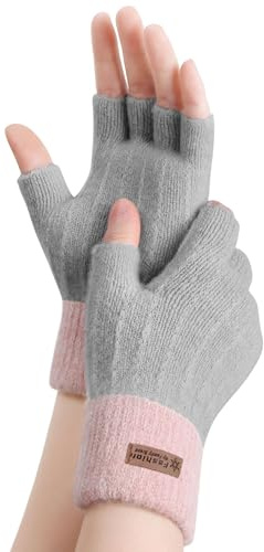 Geoxury Fingerless Gloves - Half Finger Mittens Winter Knitted Thermal Women Gloves For Cold Weather Typing Working Driving