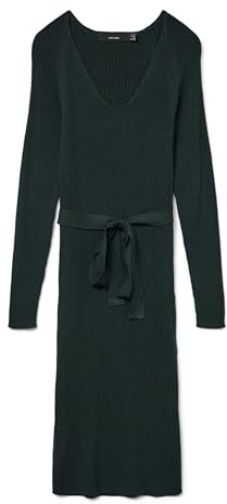 VERO MODA Vmsaba GA Noos Robe côtelée à col en V Tricot, Scarab, L Femme