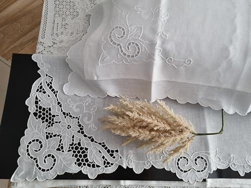Elegant ren linne bellora bäddset lakan med handbroderi snidning och fullstygn
