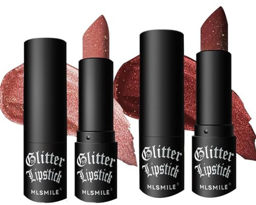 KARLOR Lippenstift Set, 2 PCS Lippenstift Glänzend matte Lipstick Schimmernde Lippenstift 24 Stunde halt wasserdicht Matte Lippenstift mit Glitzer Blinker Diamantlippenstift(02+07)