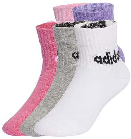 adidas Unisex Kids Linear Kids Ankle Socks 5Pp, True Pink/Pink Fusion/Violet Fusion/Medium Grey Heather, 5-6 Years