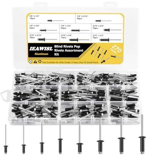 270 Pièces rivets aveugles/rivets pop, rivets aveugles en aluminium avec large bride 3.2mm 4mm 4.8mm, rivets à bout ouvert, rivets pop pour la maison de bricolage, l'automobile (Noir)