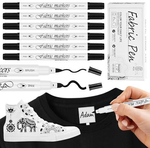 Schwarz Textilstifte Waschmaschinenfest 6 Stk, Stoffmalstifte Waschfest Textilmarker Waschmaschinenfest, Stoff Stifte Waschfest Schwarz Dual Tip Permanent Marker für Hut T-Shirts Taschen zum Bemalen