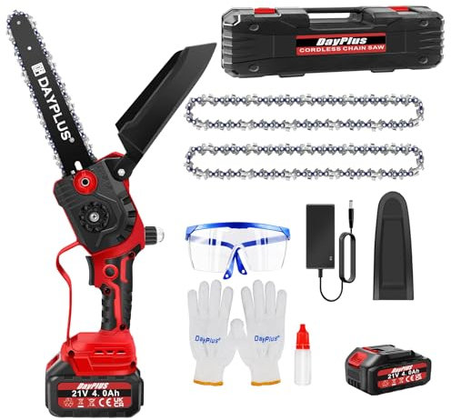 Motosierra sin cable de 8 pulgadas, motosierra manual sin escobillas con 2 baterías de 4000 mAh, cerradura de seguridad, motosierra eléctrica ligera para cortar madera, poda de árbol, 47,5 x 11,5 x