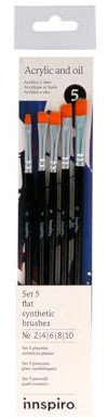 INNSPIRO Set 5 pennelli sintetici piatti n. 2, 4, 6, 8, 10, per acrilico, acquerello, guazzo, olio, ideale per principianti e professionisti
