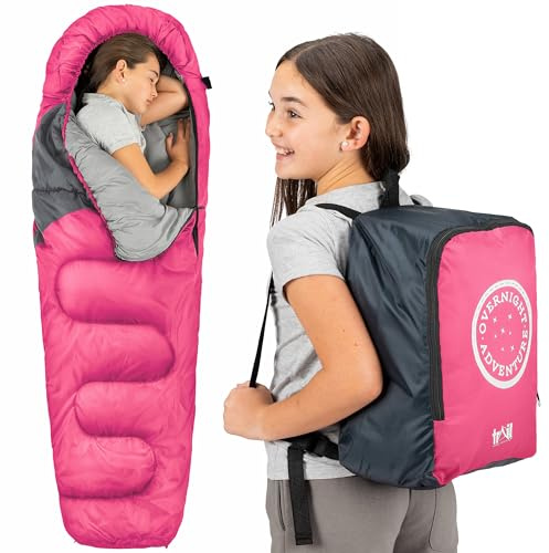 Trail Kids Sleeping Bag Mummy Shape 3 Season Camping 300gsm Boys Girls with Lightweight Rucksack Bag