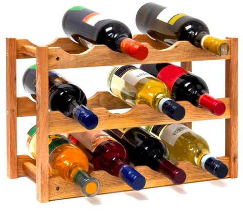 AviliaHome Portabottiglie Vino in Bambù 12 Bottiglie - 3 Ripiani Salvaspazio & Design Ecologico, Compatto 42x21x28cm- Montaggio Facile & Veloce - Perfetto per Cucina, Cantina, Soggiorno