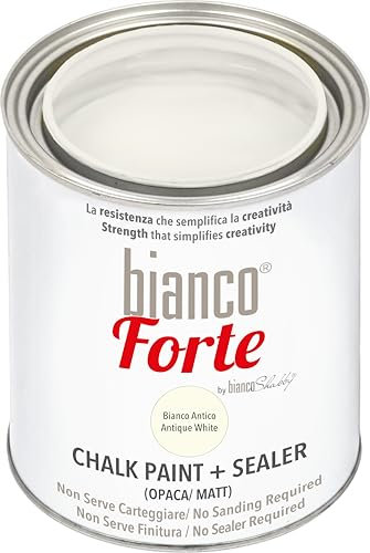 Bianco Forte - Antique White - (1L) All-in-One Chalk Paint & Sealer: Most Durable Furniture, Cabinet, Wall & Door Paint – Fast Drying, Interior/Exterior, Matte Finish, Easy Application