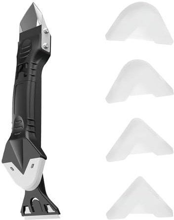 3-in-1 Caulking Finishing Silicone Remover Tool Kit, and Smoothing Tools - Includes 4 Replaceable Silicone Pads for Kitchen,Grout Scraper, Bathroom and Floor Sealing