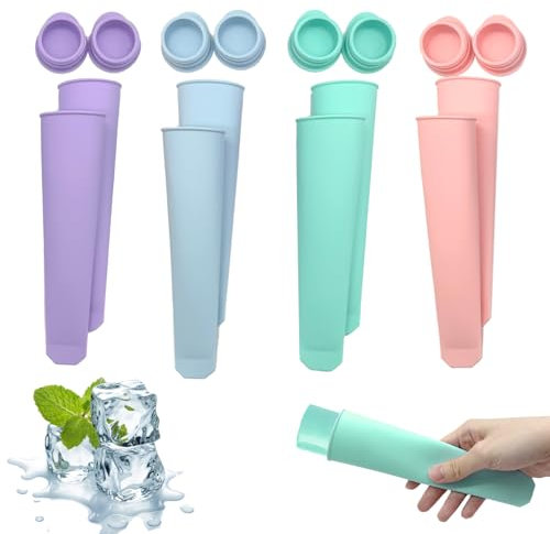 LUMOOM 8 stampi per gelato in silicone, riutilizzabili, per gelato, senza BPA, con coperchio, gelato sul gambo