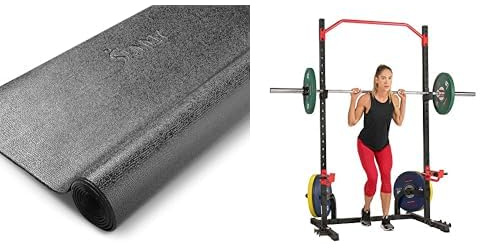 Sunny Health & Fitness Power Zone Squat Stand Rack Power Cage - SF-XF9931 + Treadmill Mat -Medium - NO. 074-M, Black