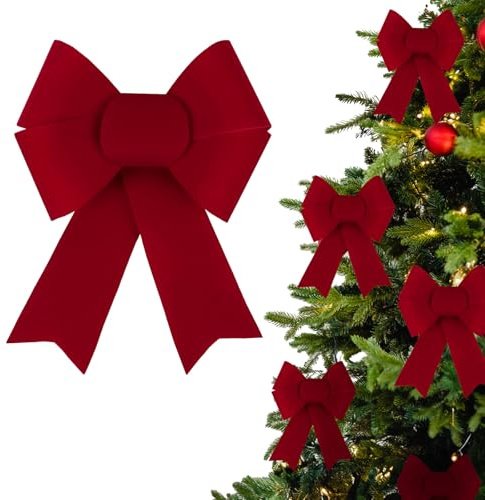 BETESSIN 6 Piezas Lazo Rojo 15x20cm, Lazo Grande de Navidad, Adorno Decoración para Árbol de Navidad Corona de Flores, Lazo Decorativo de Puertas Escaleras Patios Ventanas Oficina Hogar
