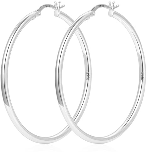 YOUNGYUE 2mm Sterling Silver Hoop Earrings for Women Hypoallergenic 925 Sterling Silver Hoop Earrings Lightweight Large Hoops Earring 20/30/40/50/60/70mm