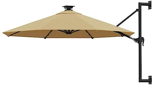 Frdhee Ombrellone da balcone per esterni, ombrellone da parete con LED, 300 cm, tortora, per balcone, giardino, terrazza