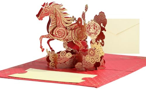 Tarjeta de Caballos - Tarjeta Pop Up Card para Caballos, Hobby Horses, Tarjeta de Cumpleaños Vintage Horsess, Tarjeta de felicitación conmemorativa para vacaciones de Año Nuevo | Tarjetas