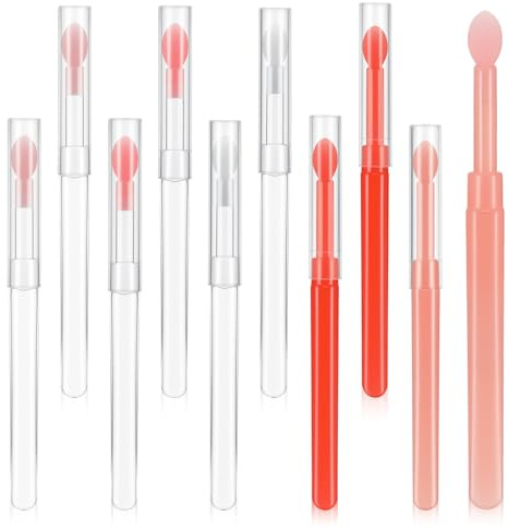 10PCS Silicone Lip Brush, Mini Makeup Spatula Lip Mask Applicator Brushes,Shimmeroo Reusable Lips Applicator Brushes with Cover,Silicone Lips Balm Applicators for Makeup Beauty Balm Lipstick Gloss