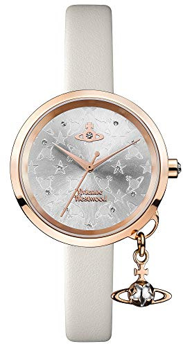 Vivienne Westwood Esclusivo orologio da donna con cinturino in pelle color crema e cinturino in pelle color oro rosa, VV139WGYCM, Moderno