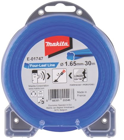 Makita E-01747 Mähfaden Four-Leaf 1,65 mm x 30 m, Trimmerfaden, Nylon, blau, geräuschreduziert, erhöhte Laufzeit, speziell für Akku-Rasentrimmer und Akku-Freischneider
