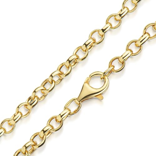 MATERIA Erbskette Gold Kette 50cm oval 4mm - 925 Sterling Silber Halskette Herren massiv vergoldet K115-50 cm