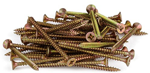 SEQUAL Multi-Purpose Screws M4 x 50mm (Box of 200), Yellow & Zinc, Double Countersunk, Woodscrews for Wood, MDF & Chipboard