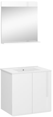 Vicco Set mobili bagno Izan, Bianco, 61.8 cm, composto da mobile sottolavabo con lavabo e specchio per bagno